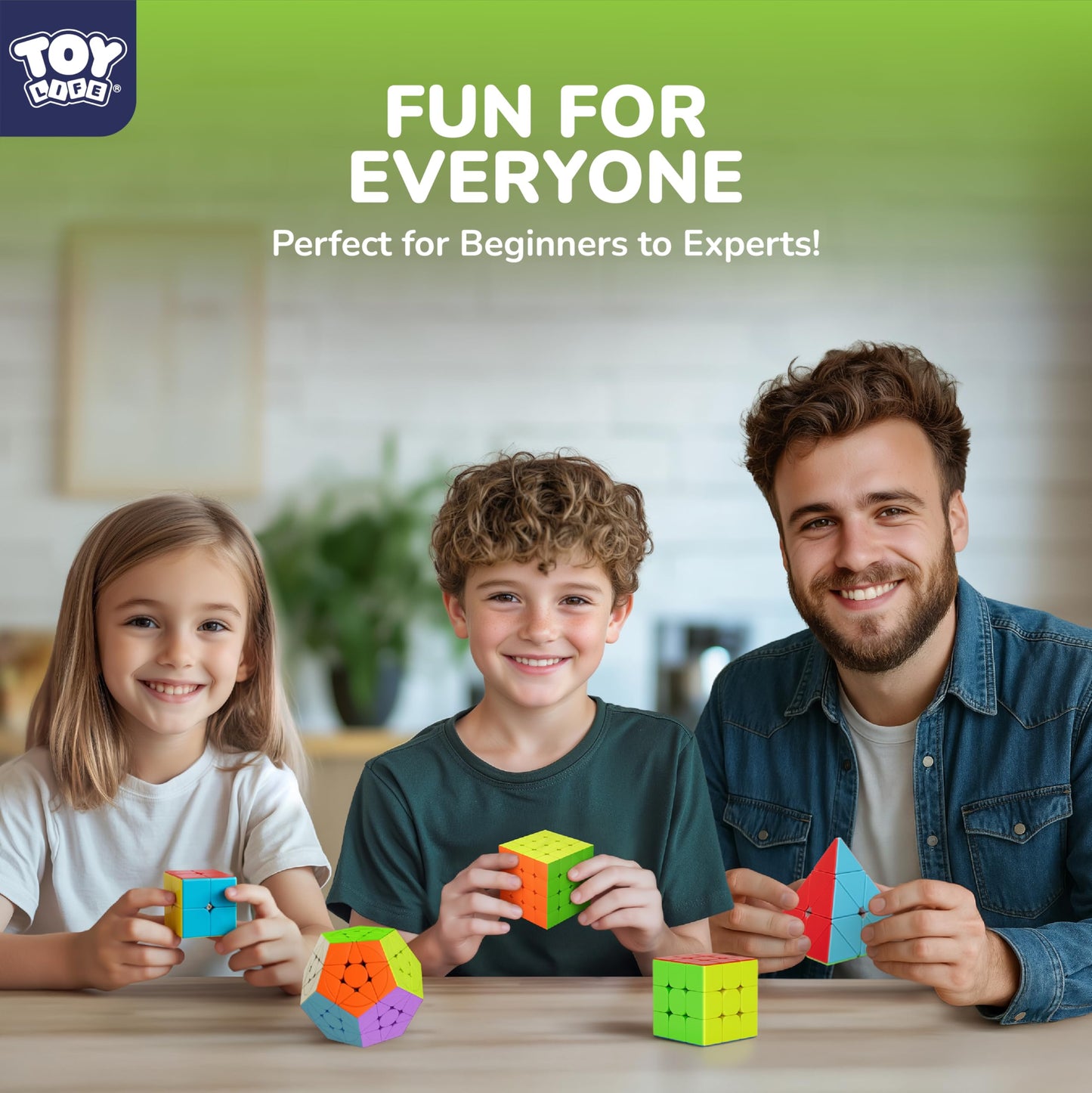 STEAM Life Speed Cube Set - 2x2, 3x3, 4x4, Megaminx & Pyramid – Stickerless Magic Cubes for Kids & Adults