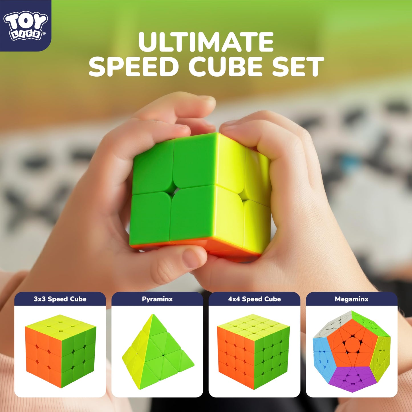 STEAM Life Speed Cube Set - 2x2, 3x3, 4x4, Megaminx & Pyramid – Stickerless Magic Cubes for Kids & Adults
