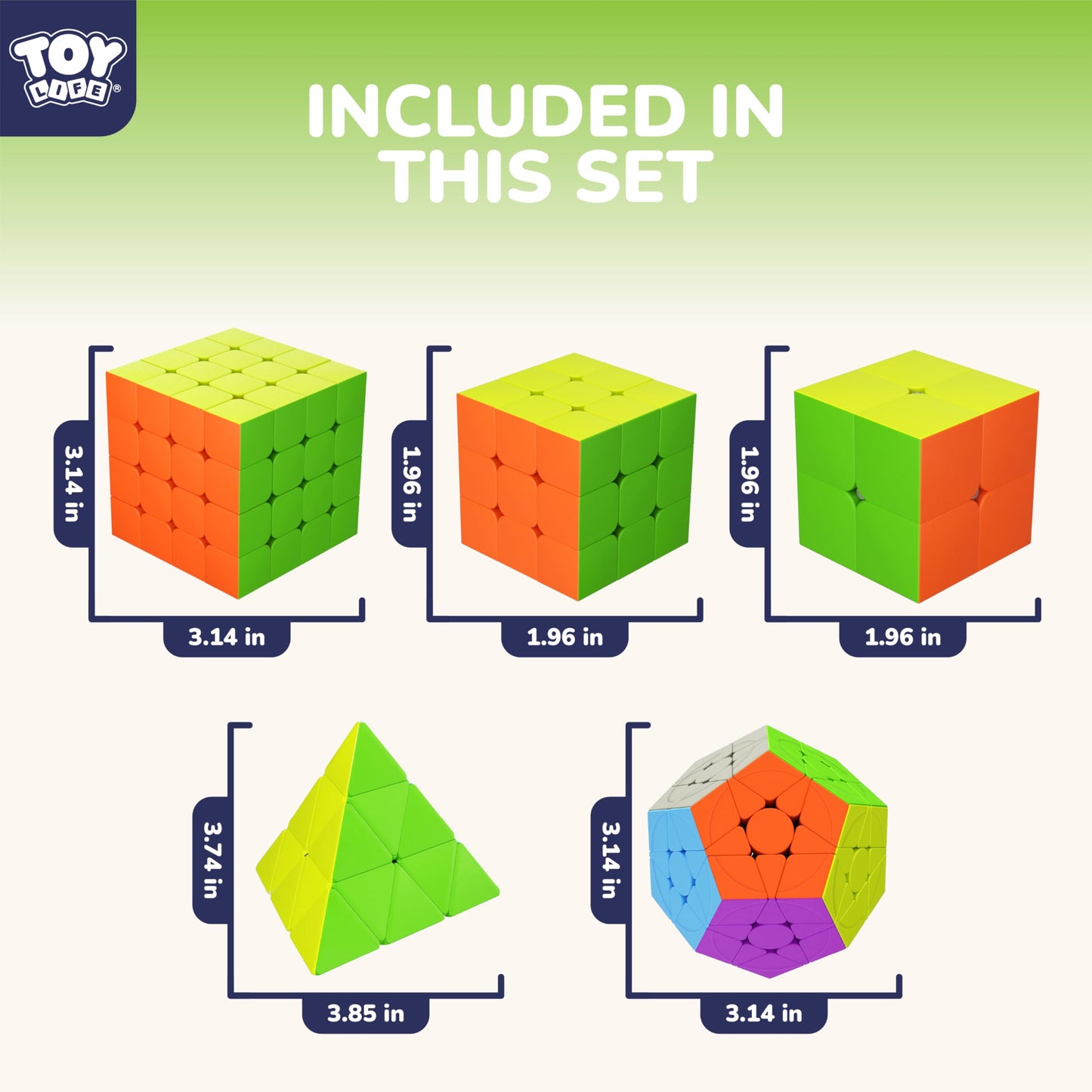 STEAM Life Speed Cube Set - 2x2, 3x3, 4x4, Megaminx & Pyramid – Stickerless Magic Cubes for Kids & Adults
