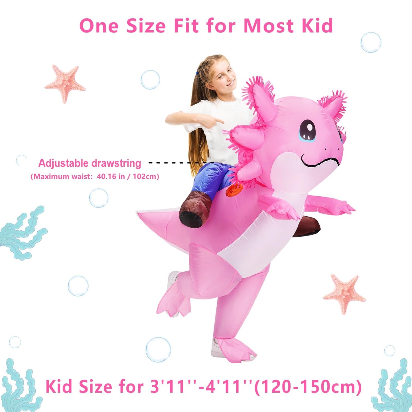 Stegosaurus Inflatable Axolotl Costume for Kids – One-Size Blow Up Outfit