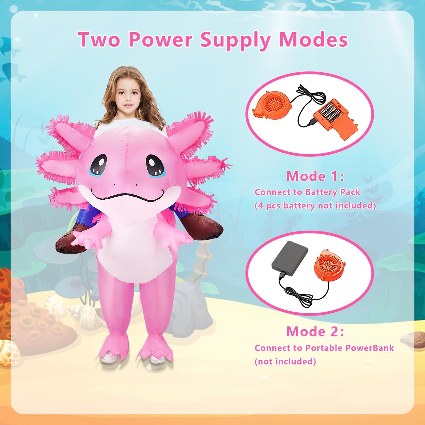 Stegosaurus Inflatable Axolotl Costume for Kids – One-Size Blow Up Outfit