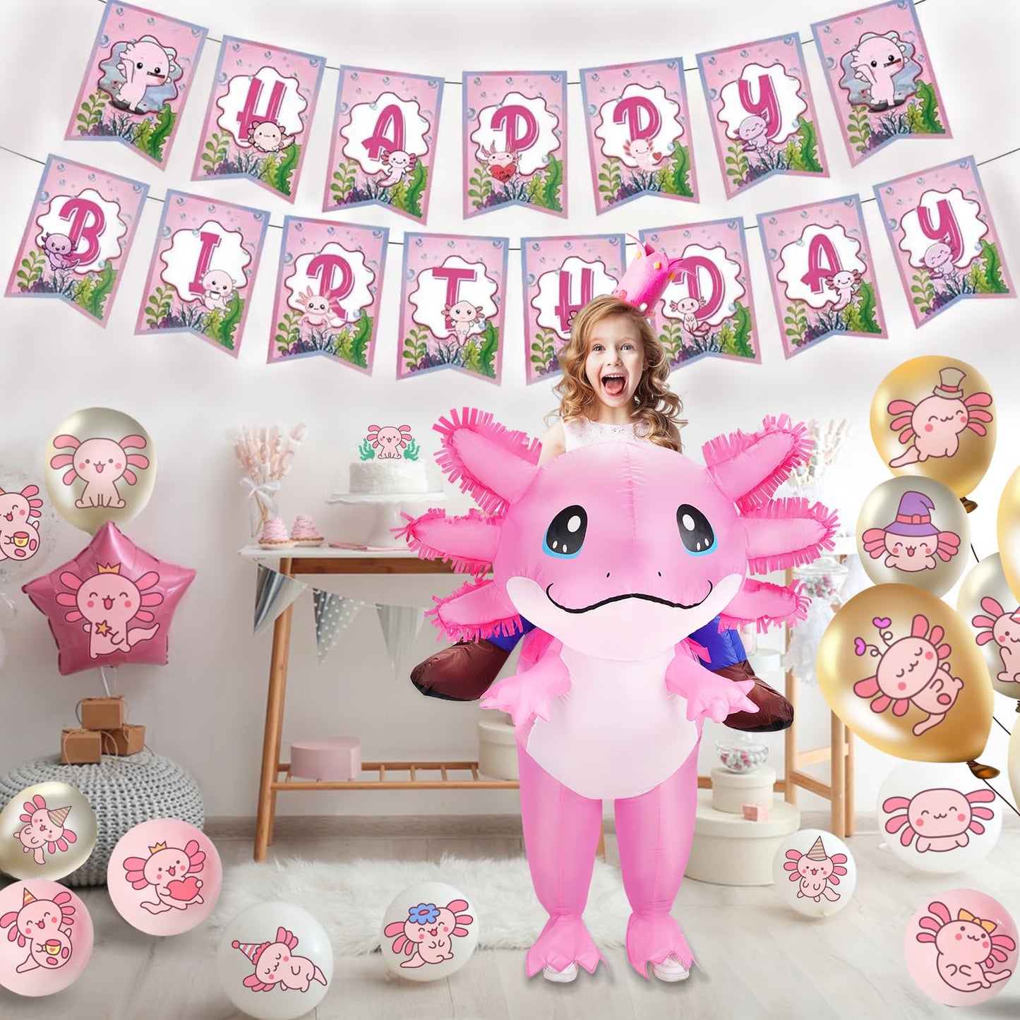 Stegosaurus Inflatable Axolotl Costume for Kids – One-Size Blow Up Outfit