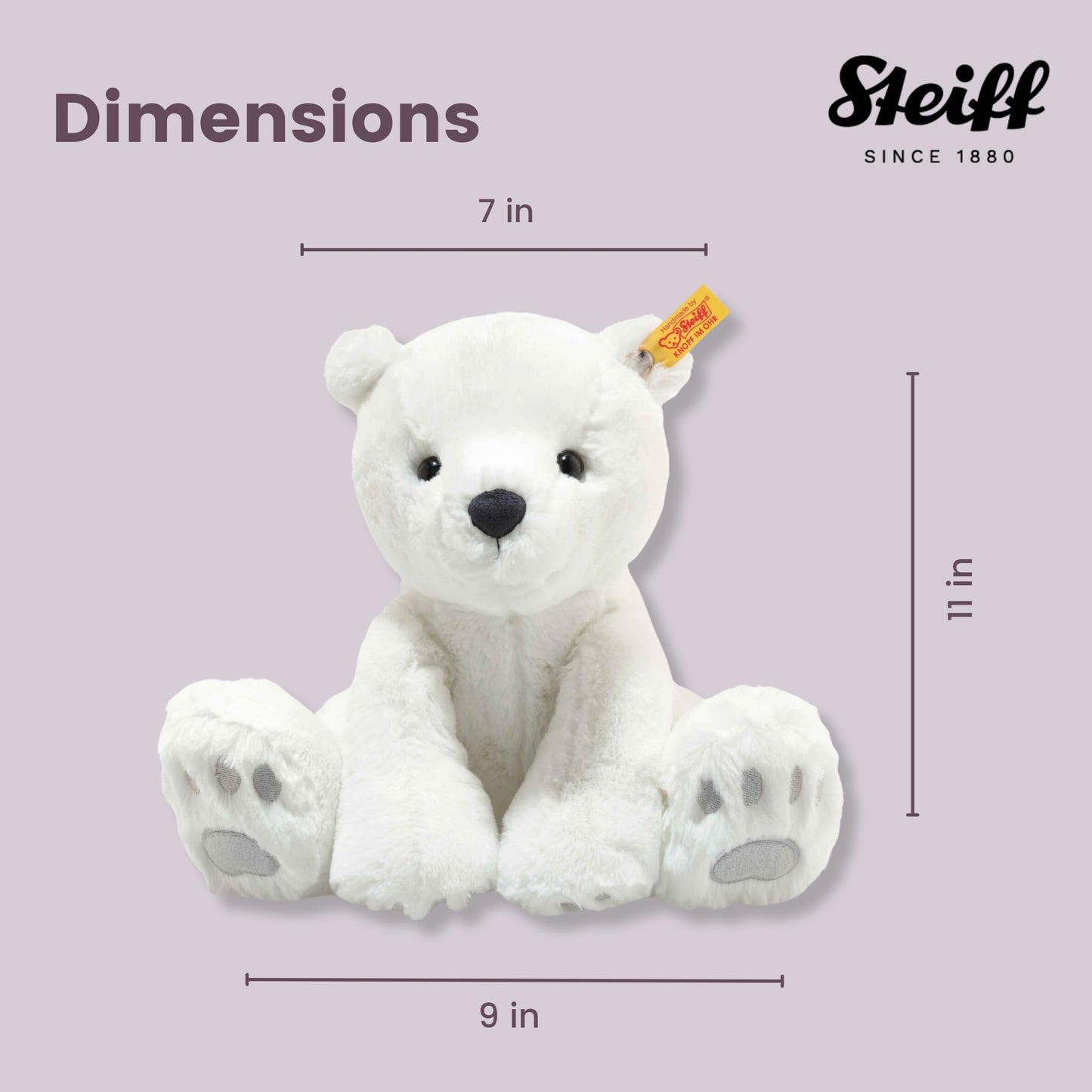 Steiff Lasse Polar Bear Plush – 11in White Bear Toy for Kids