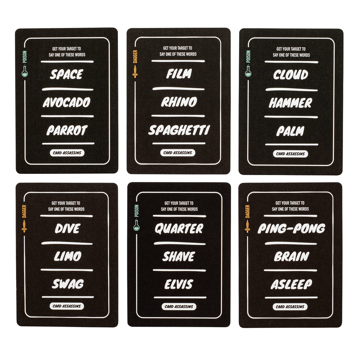 Stellar Factory Card Assassins — Quick Party Word Game for 3–6 Players