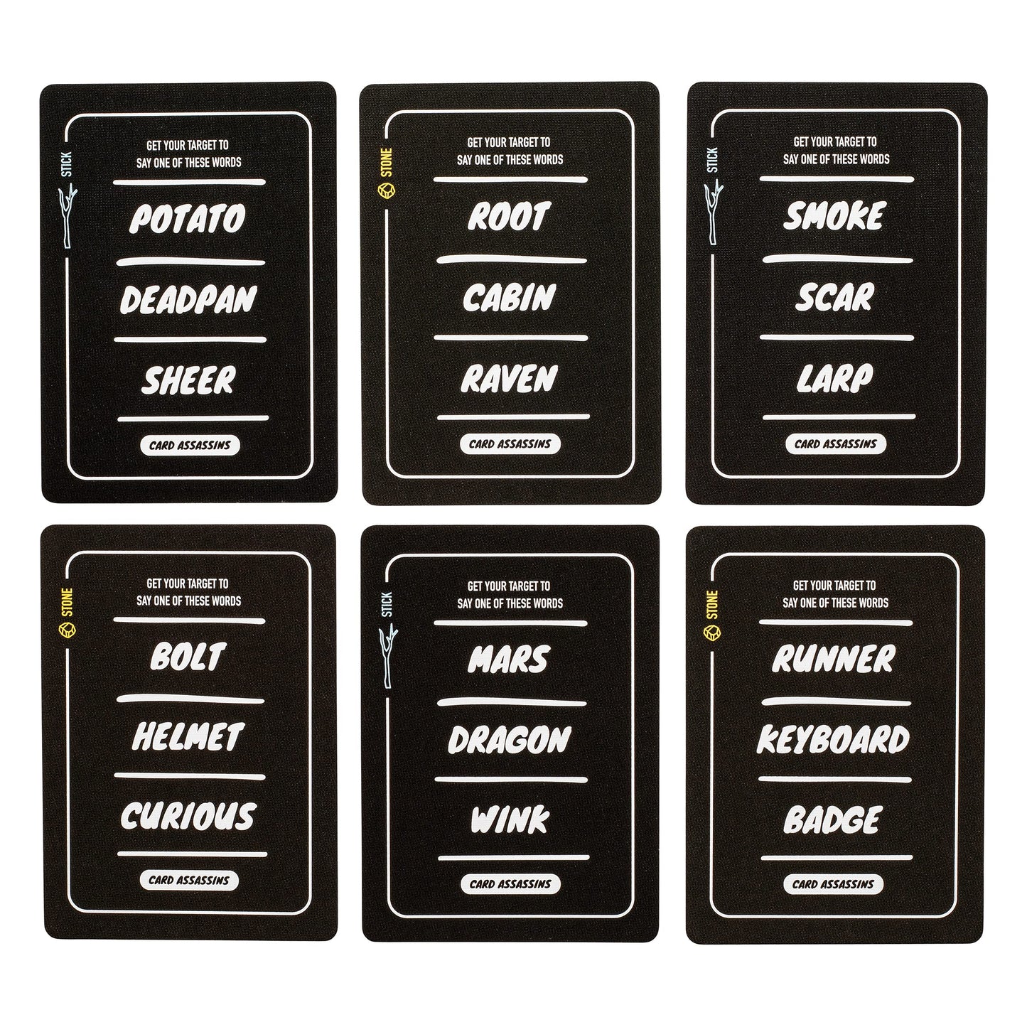 Stellar Factory Card Assassins Expansion: Sticks and Stones – New Kill Words, 12-Player Expansion, USA Made