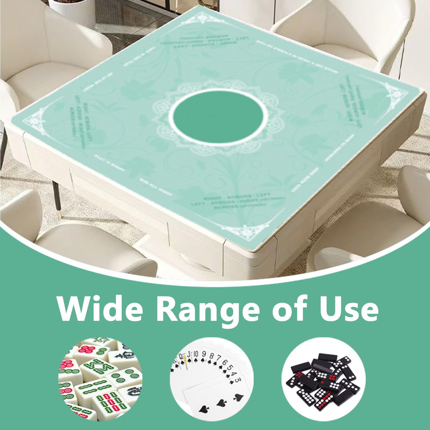 StellarOcean Mahjong Mat for Table - 31.5x31.5 in Neoprene with Rules (Green)