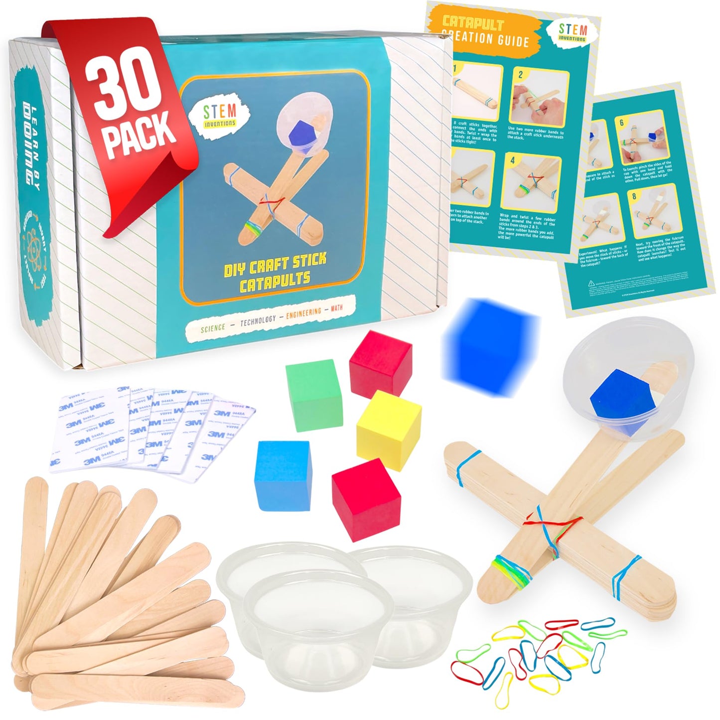 STEM Inventions Catapult Kit – Build 30 Mini Catapults for Classrooms & Home Learning | Bulk STEM Project Kit
