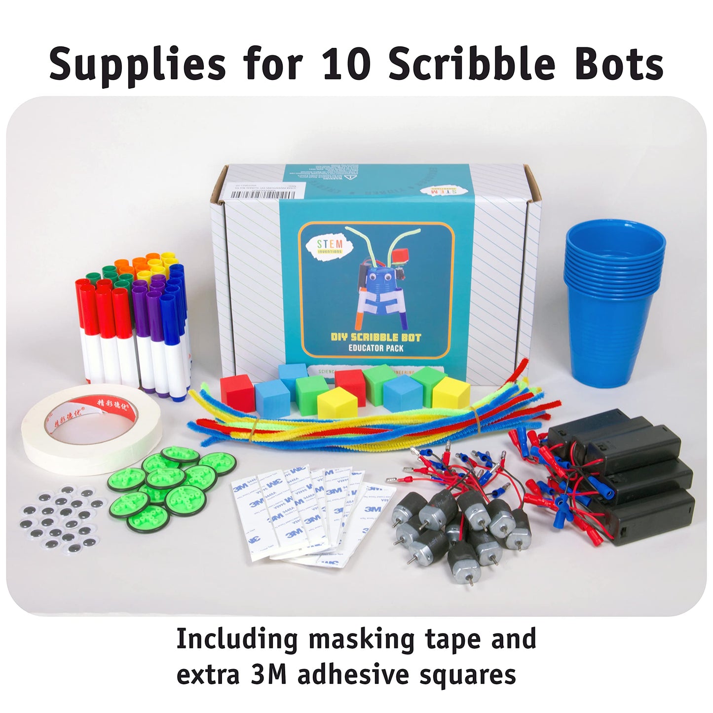 STEM Inventions DIY Doodle Bot Kit — Bulk Pack of 10 Motorized Drawing Bots for Kids (Ages 8+)