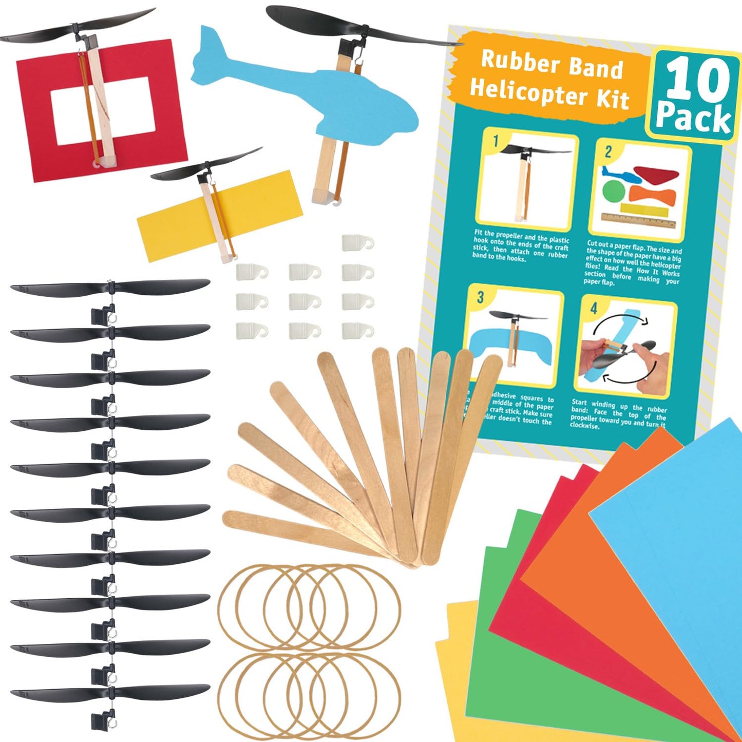 STEM Inventions Rubber Band Helicopter Kit – 10-Pack for Kids | DIY STEM Craft