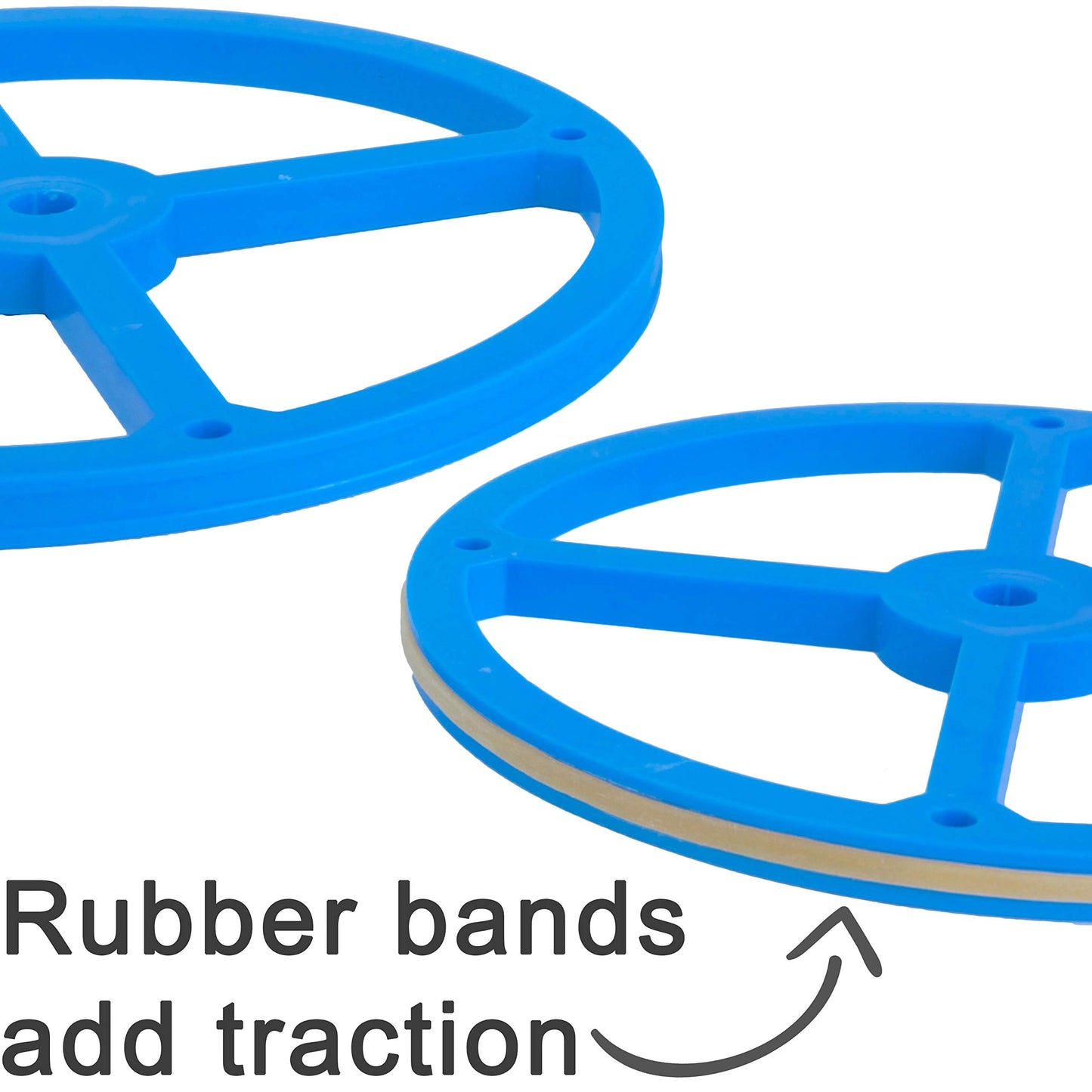 STEM Inventions Large Plastic Wheels & Axles for Mousetrap & Rubber Band Cars – 20 Wheels, 20 Bands, 10 Dowels