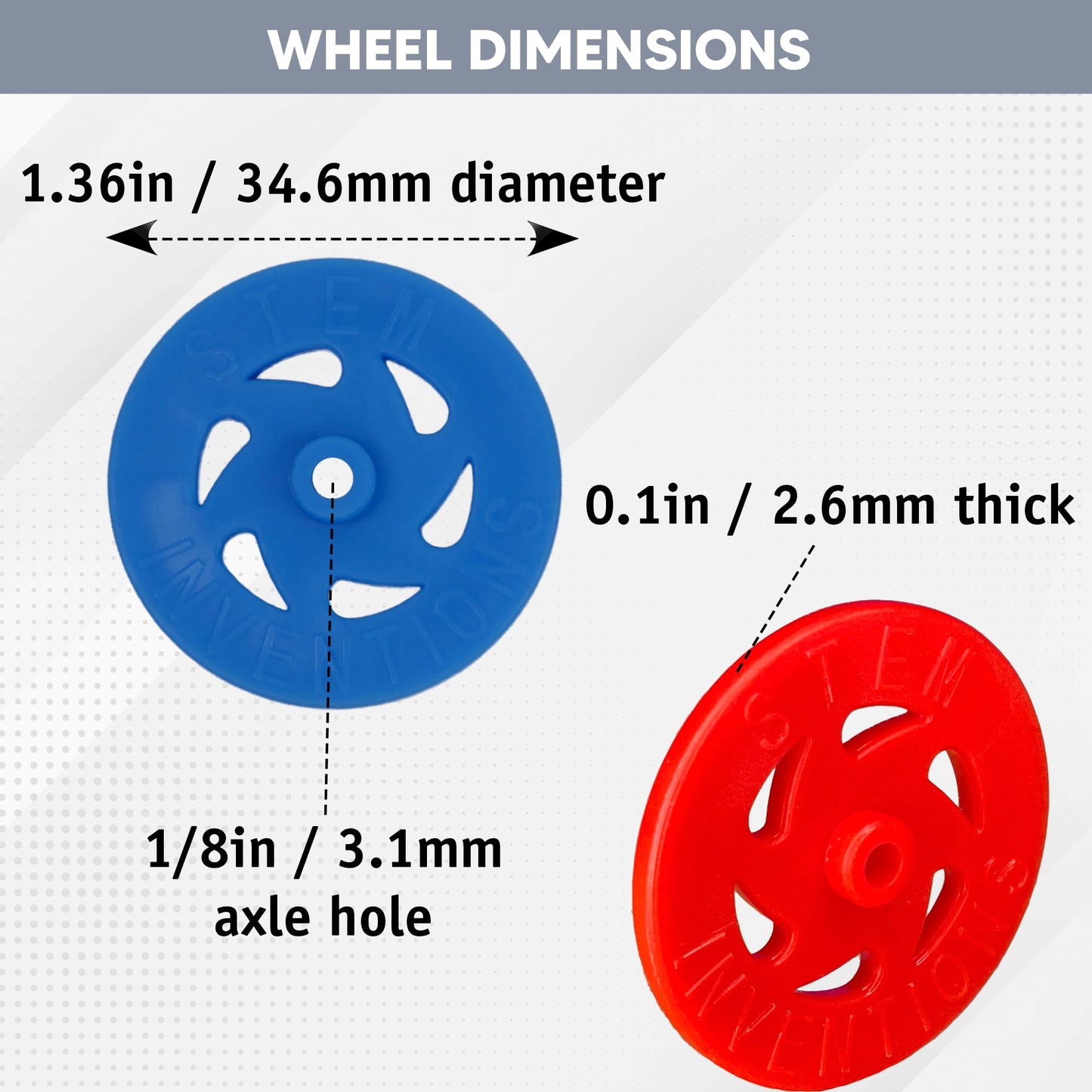 STEM Inventions Toy Wheels – 200-Pack, 1.36-Inch Plastic Wheels for STEM Projects