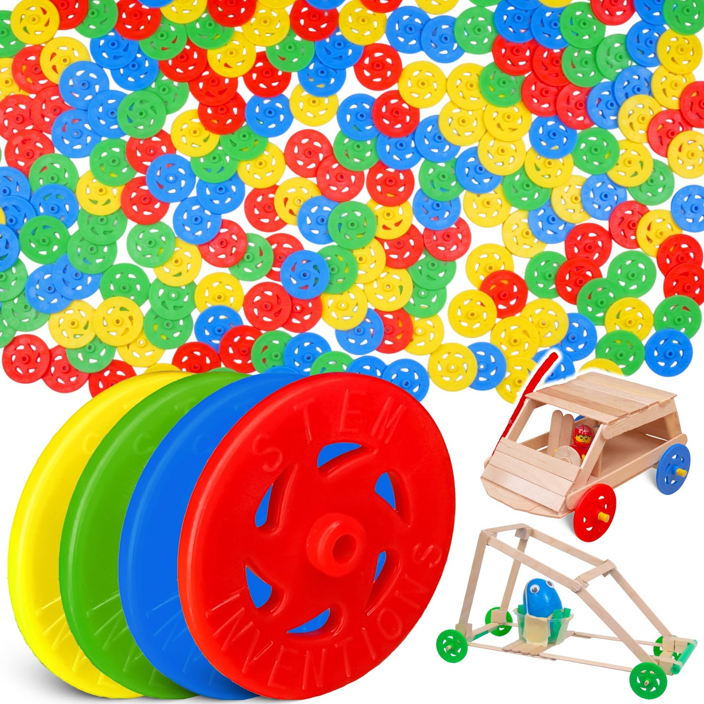 STEM Inventions Toy Wheels – 200-Pack, 1.36-Inch Plastic Wheels for STEM Projects