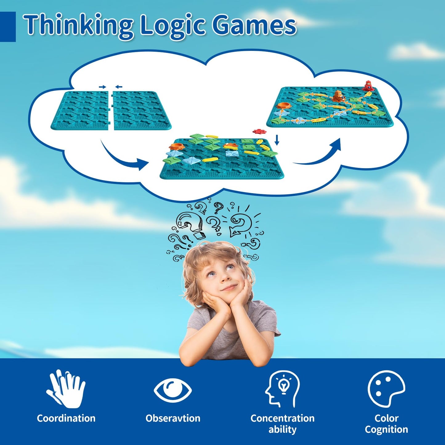 STEM MATCH Kids Board Games: 200+ Challenges, 4 Levels, Brain Puzzles for Ages 3-10