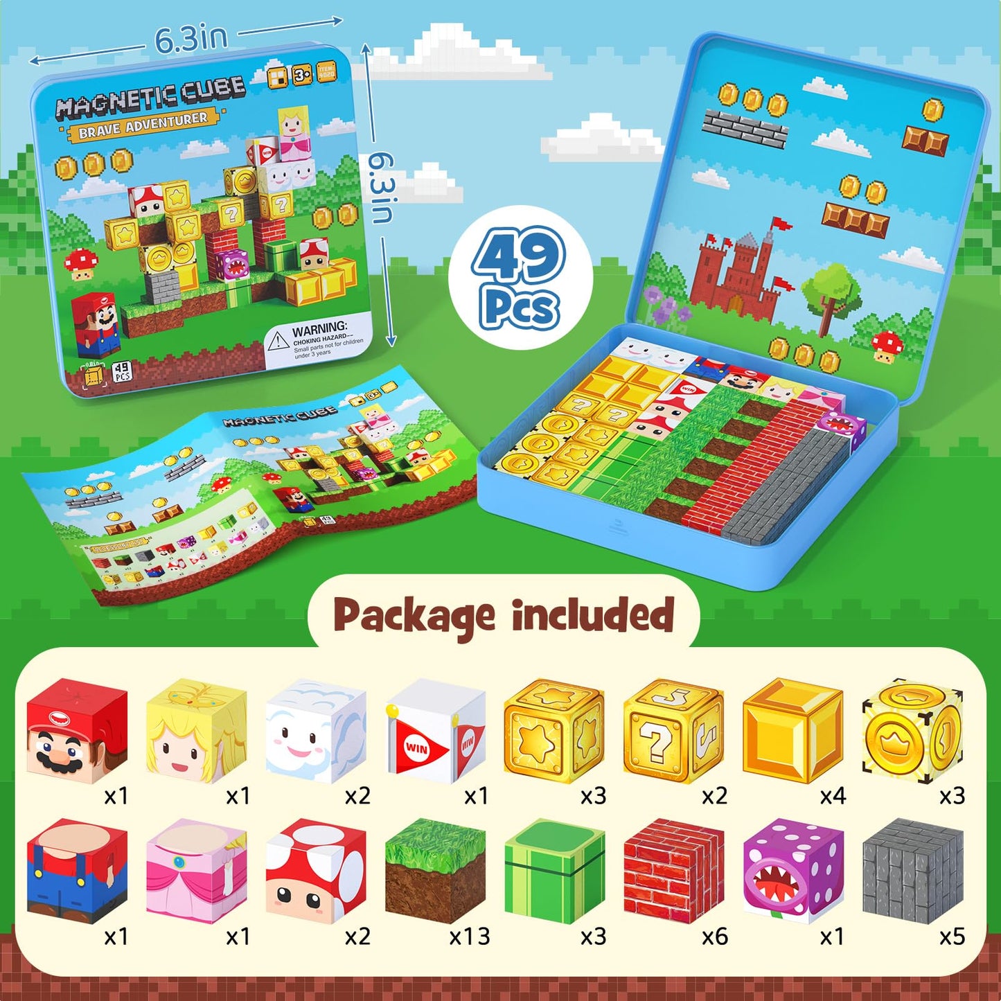 STEM MATCH Mini Magnetic Blocks – 49 PCS Travel Magnetic Building Toys for Kids 3-8