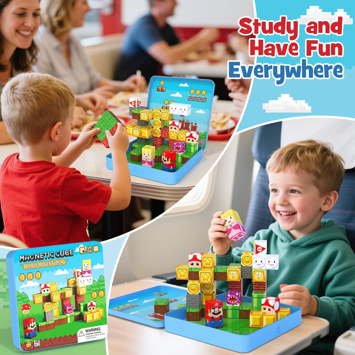 STEM MATCH Mini Magnetic Blocks – 49 PCS Travel Magnetic Building Toys for Kids 3-8