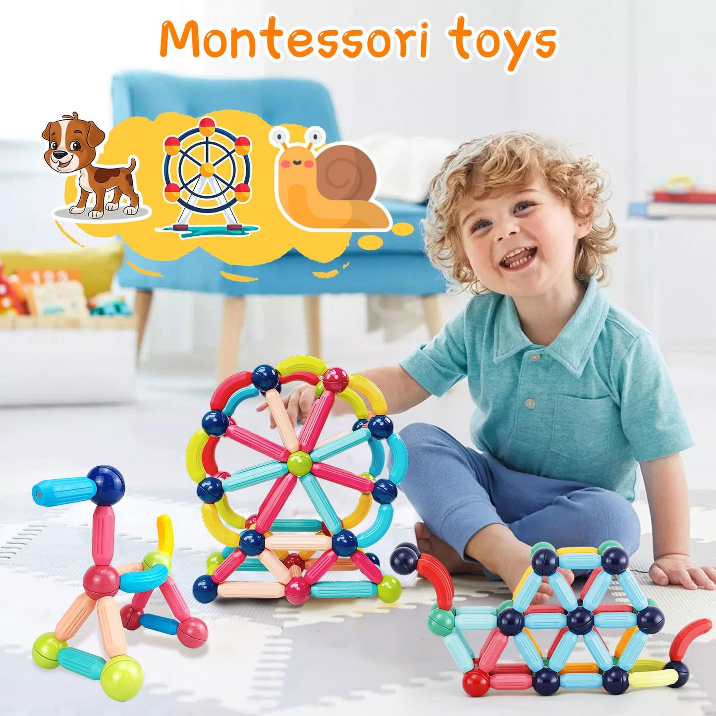 STEMTiles 64PCS Magnetic Building Blocks – Montessori Magnet Toys for Kids | STEM Learning & Creative Play
