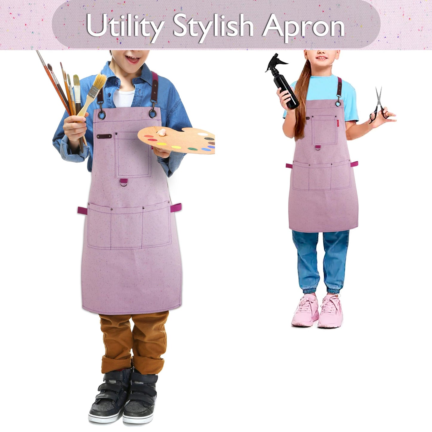 Stenffy Kids Art Apron – Waterproof Canvas with Pockets (Ages 6–12)