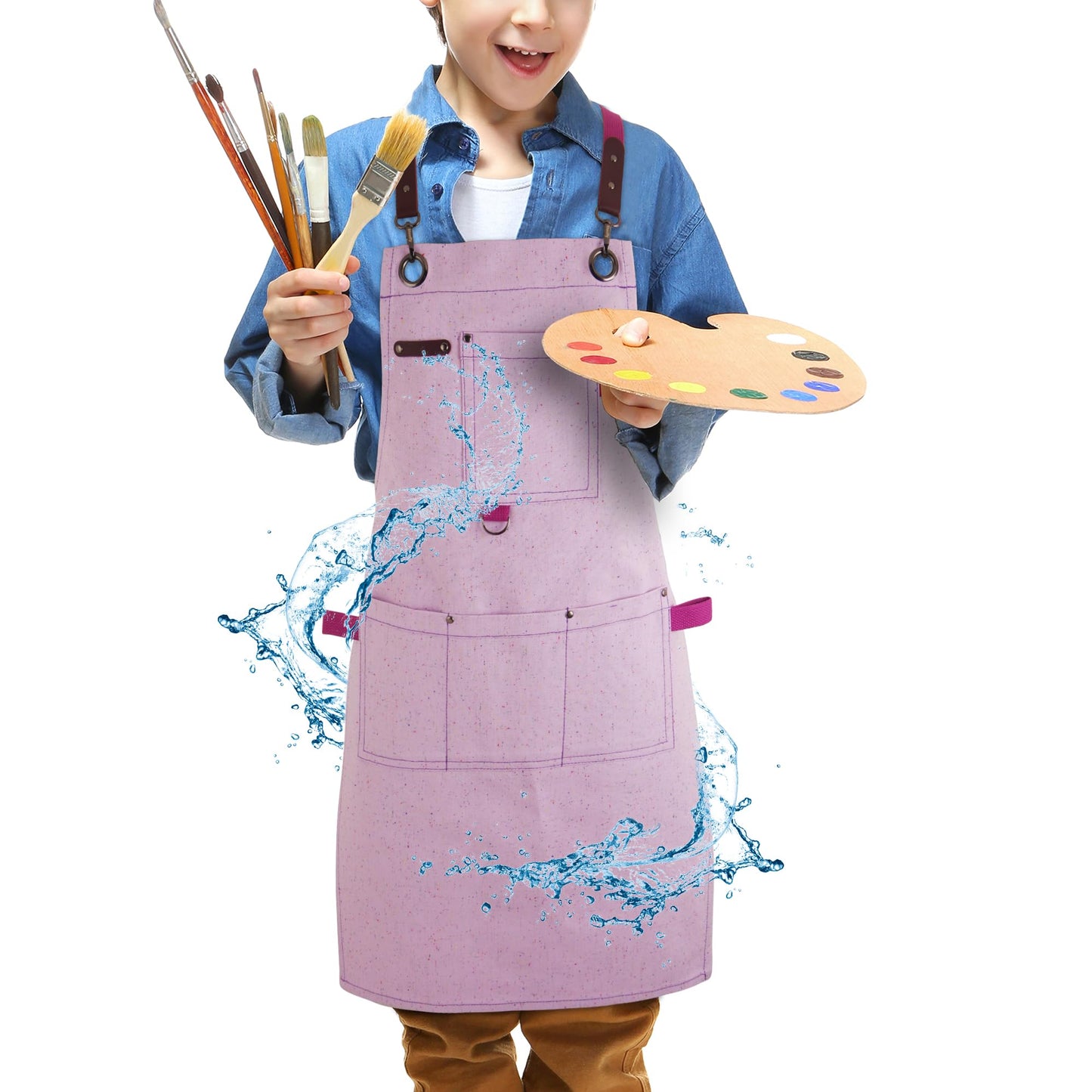 Stenffy Kids Art Apron – Waterproof Canvas with Pockets (Ages 6–12)