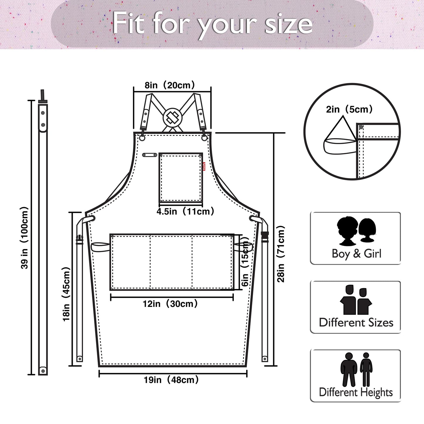 Stenffy Kids Art Apron – Waterproof Canvas with Pockets (Ages 6–12)