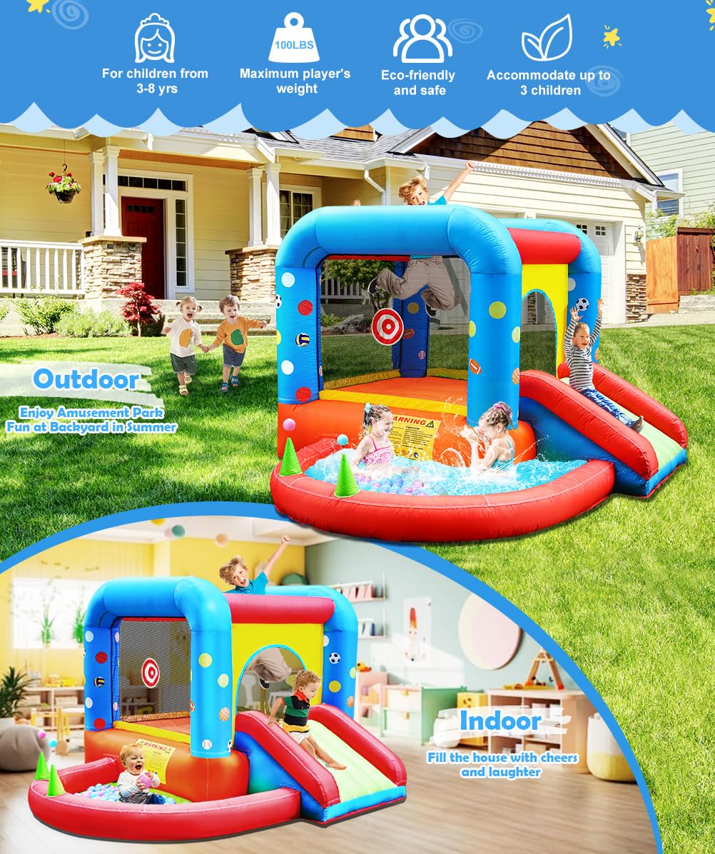 Step4Fun Inflatable Bounce House – 5-in-1 Kids Castle Slide, Ball Pit & Water Pool (112 x 98 x 65”)