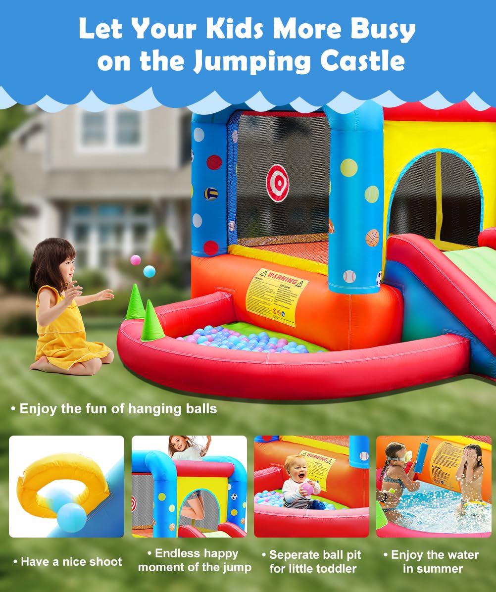 Step4Fun Inflatable Bounce House – 5-in-1 Kids Castle Slide, Ball Pit & Water Pool (112 x 98 x 65”)