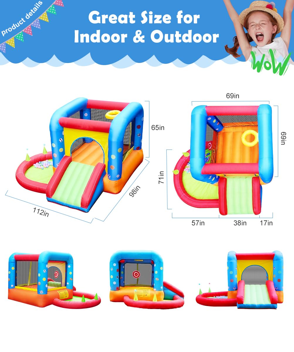 Step4Fun Inflatable Bounce House – 5-in-1 Kids Castle Slide, Ball Pit & Water Pool (112 x 98 x 65”)