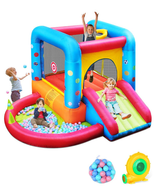 Step4Fun Inflatable Bounce House – 5-in-1 Kids Castle Slide, Ball Pit & Water Pool (112 x 98 x 65”)