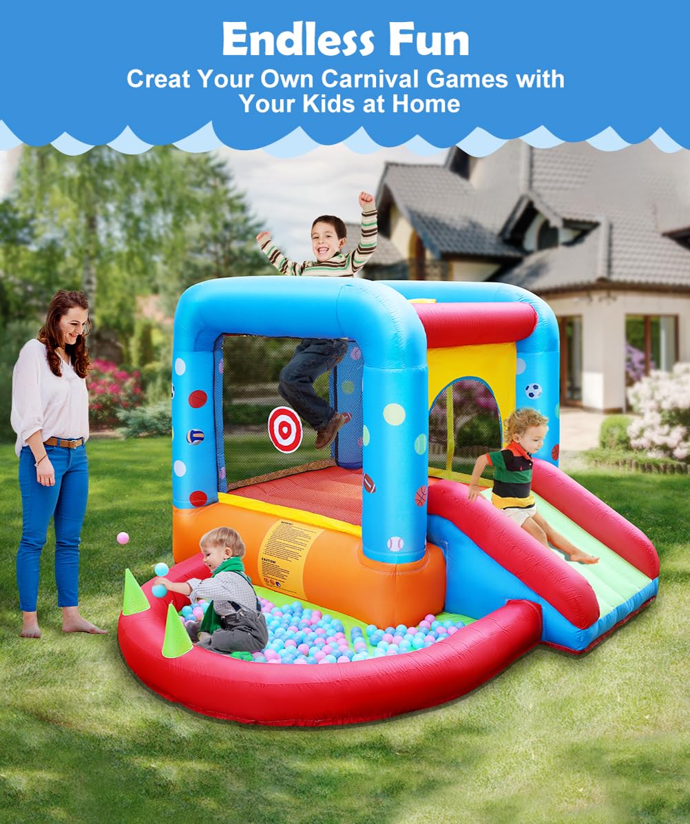 Step4Fun Inflatable Bounce House – 5-in-1 Kids Castle Slide, Ball Pit & Water Pool (112 x 98 x 65”)