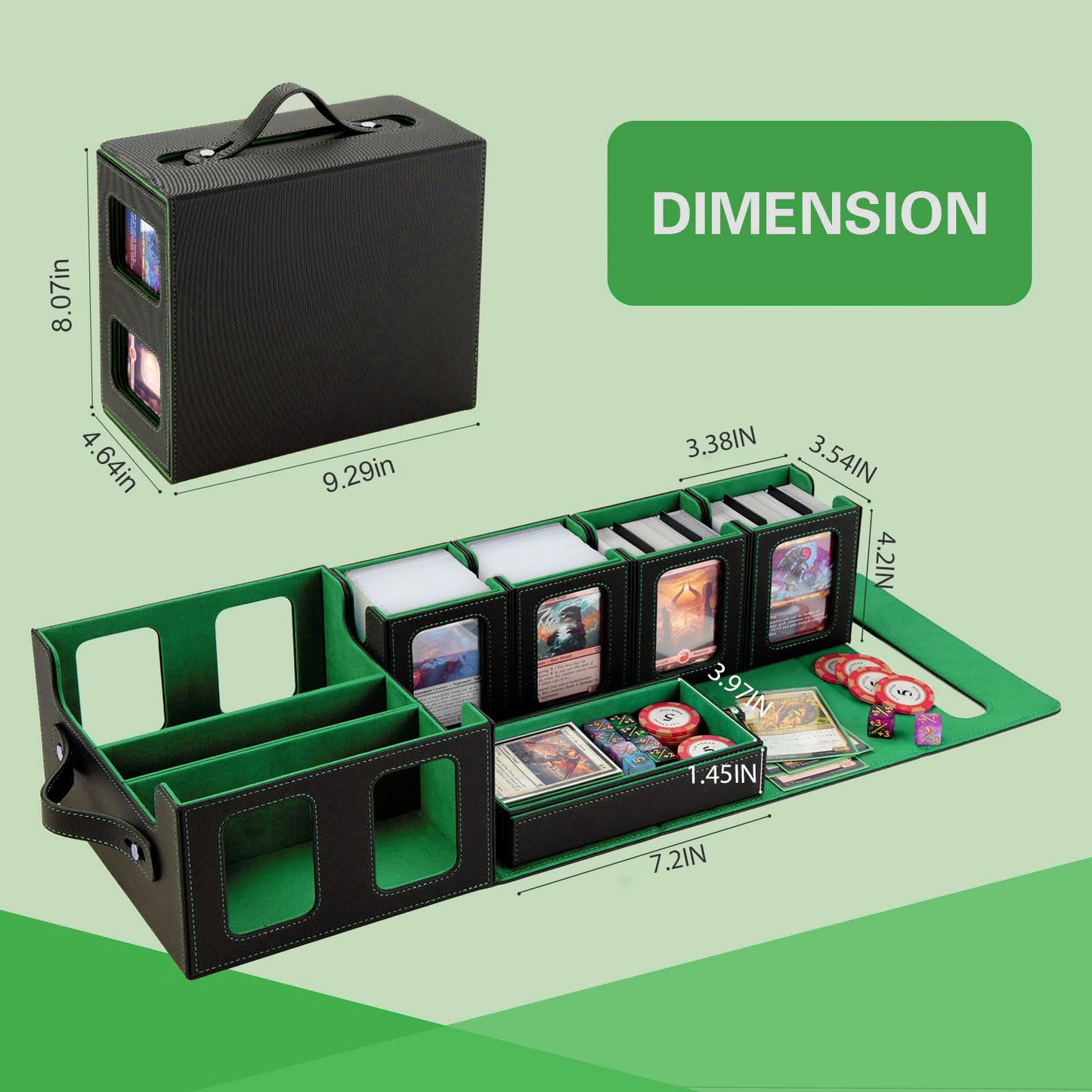 Stepane Commander Deck Box – 5-in-1 MTG Card Storage for 400+ Cards with Display Windows (Black & Green)