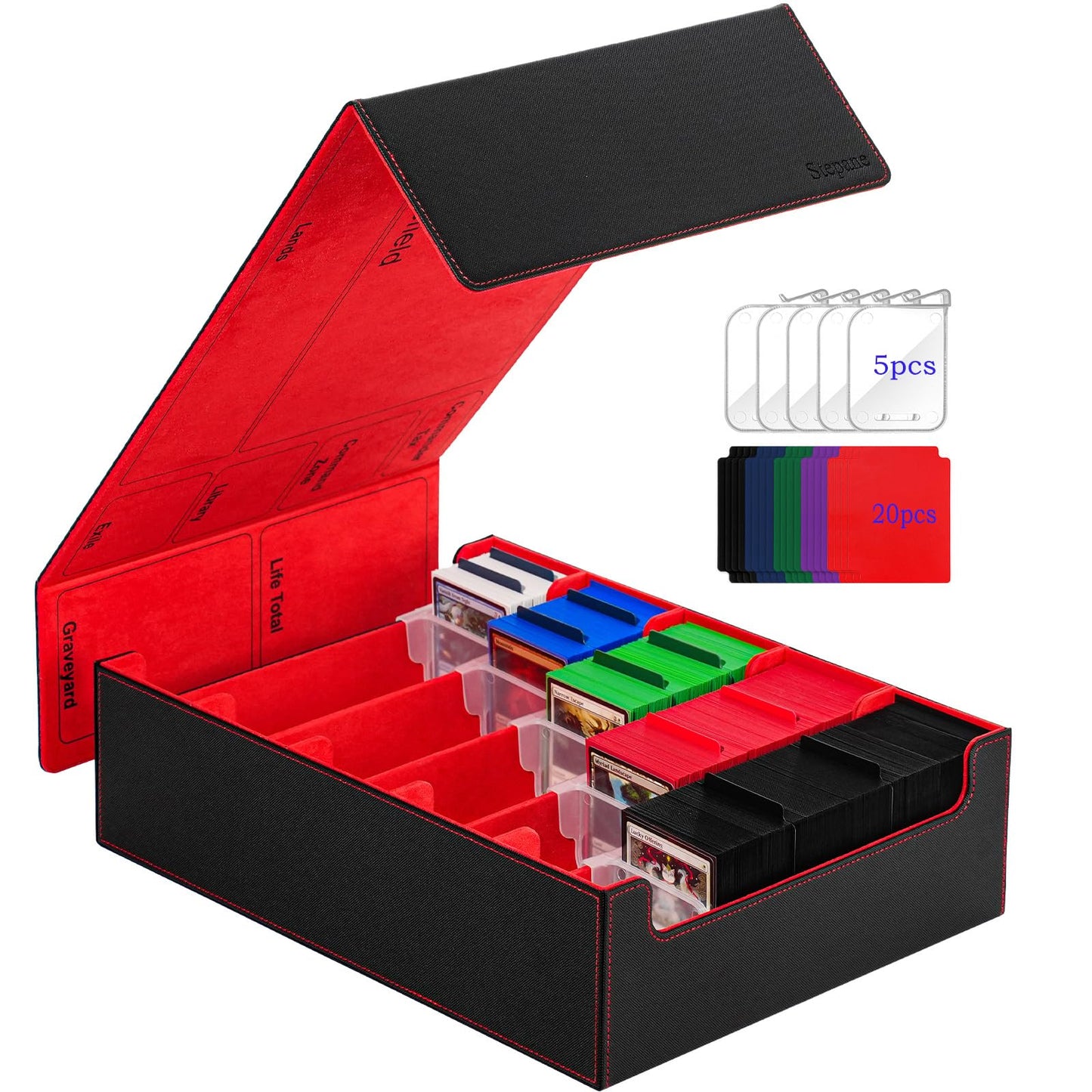 Stepane 5-Row Trading Card Storage Box – 3800+ Cards, 20 Dividers, Dual Playmat