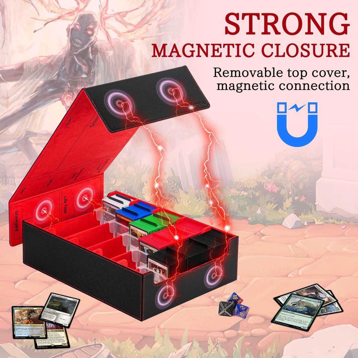 Stepane 5-Row Trading Card Storage Box – 3800+ Cards, 20 Dividers, Dual Playmat
