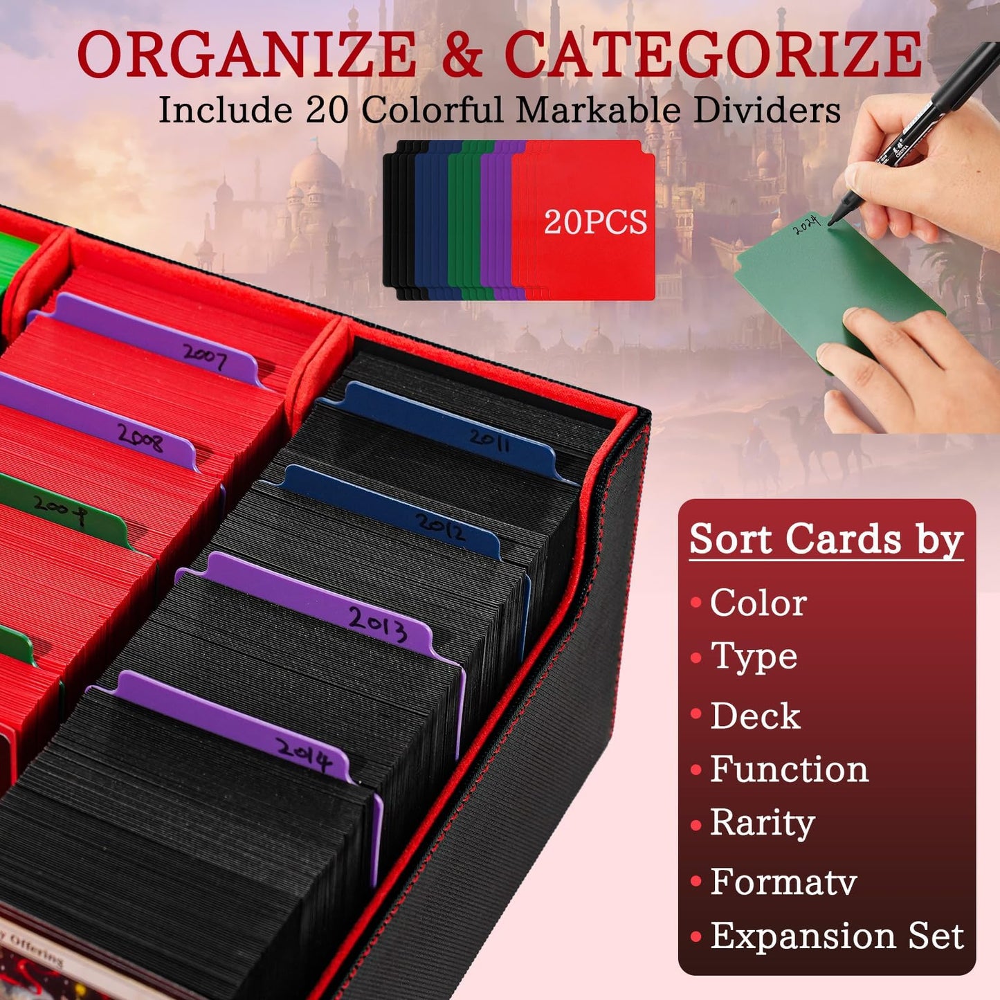 Stepane 5-Row Trading Card Storage Box – 3800+ Cards, 20 Dividers, Dual Playmat