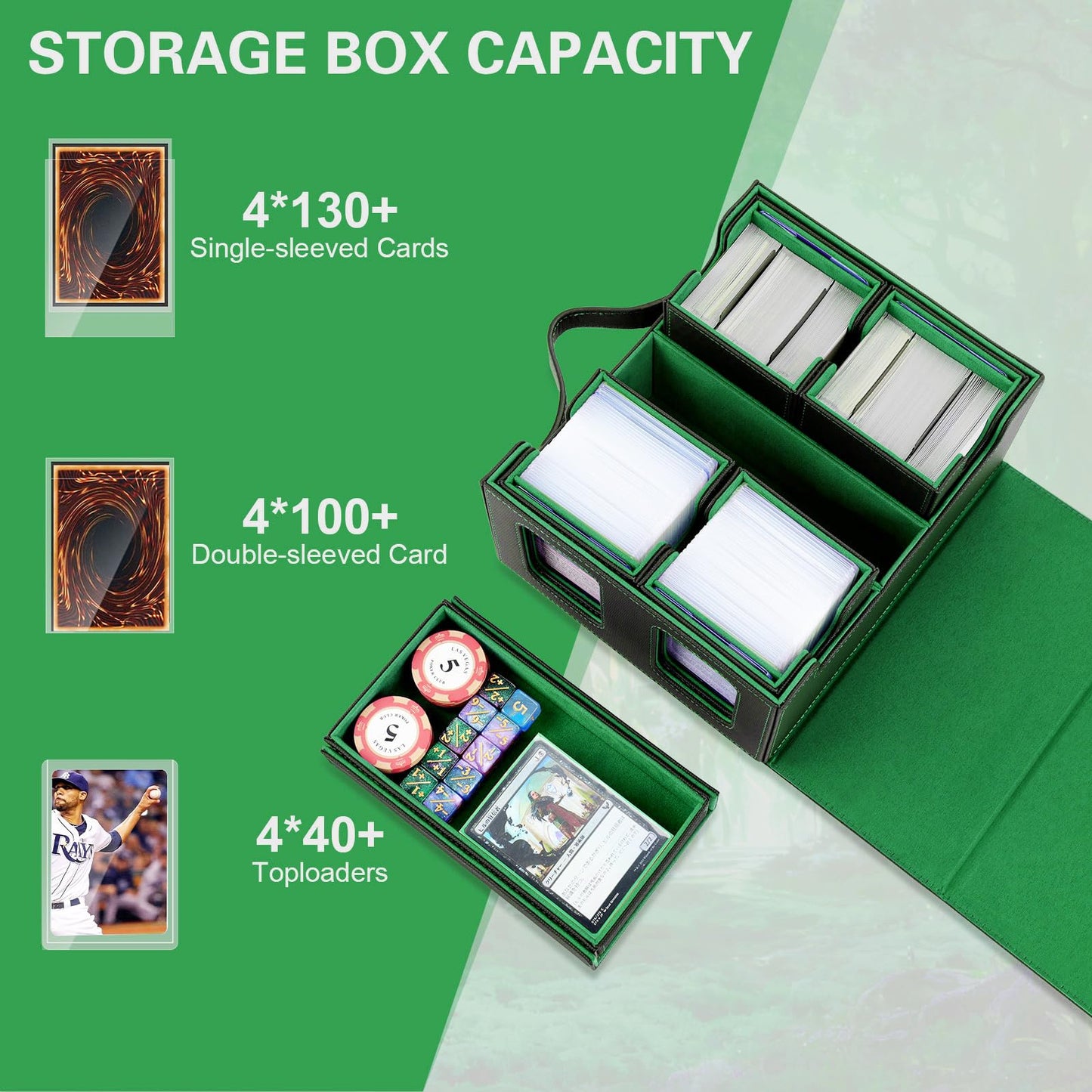 Stepane Commander Deck Box – 5-in-1 MTG Card Storage for 400+ Cards with Display Windows (Black & Green)