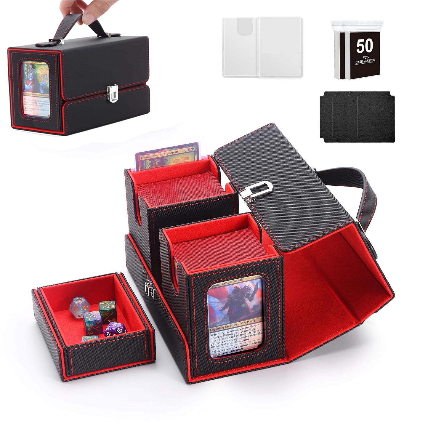 Stepane Commander Deck Box 3-in-1 – 200+ MTG Cards, Display Window, Portable Handle