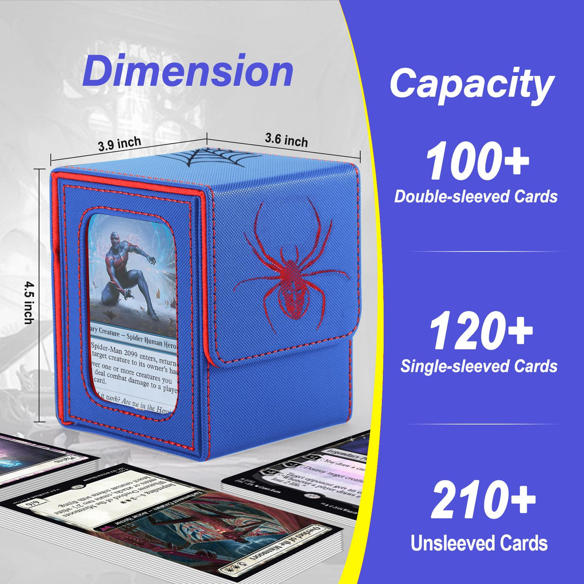 Stepane Commander Deck Box for MTG with Double Display Windows – 120+ Card Capacity, 2 Dividers & 2 Toploaders