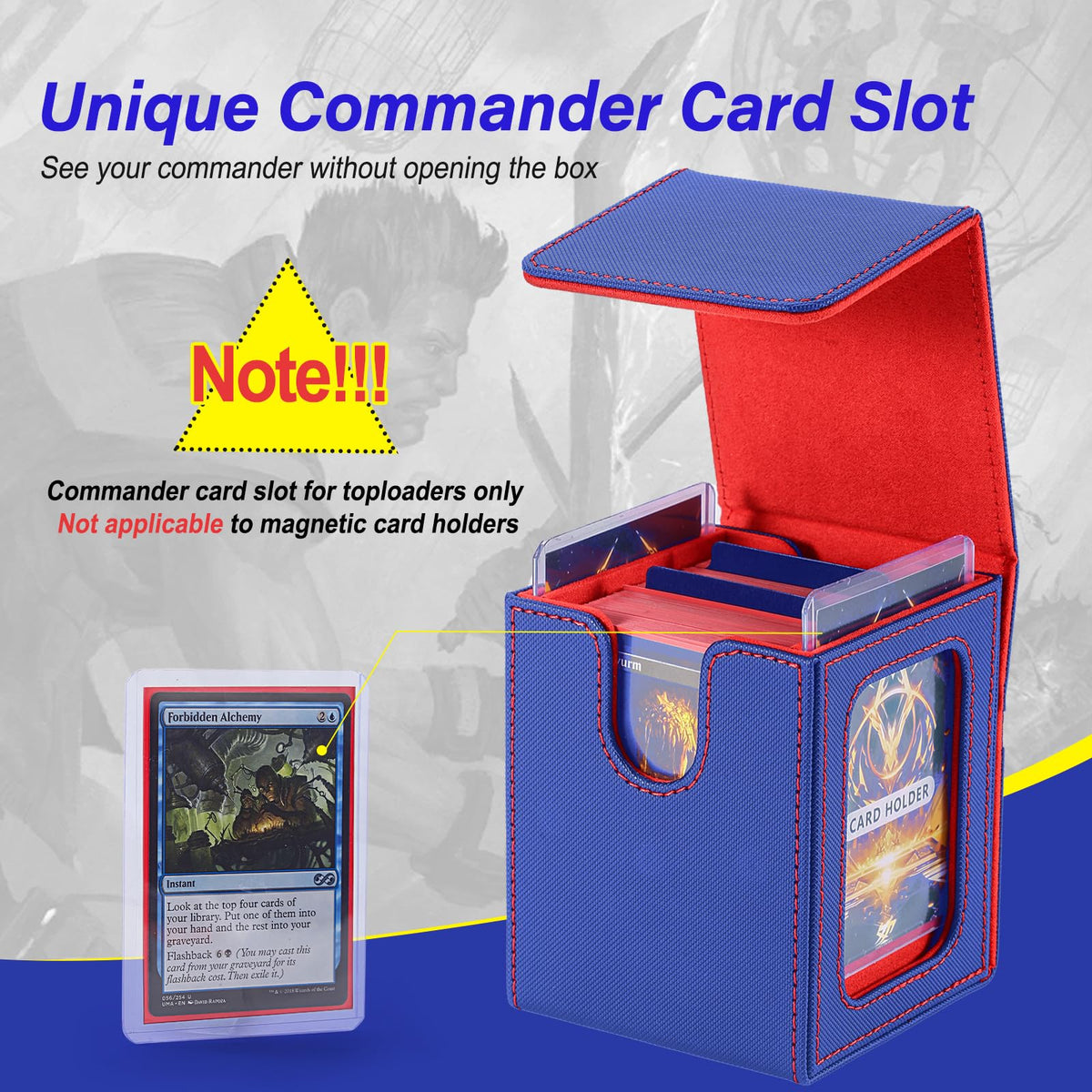 Stepane Commander Deck Box for MTG with Double Display Windows – 120+ Card Capacity, 2 Dividers & 2 Toploaders