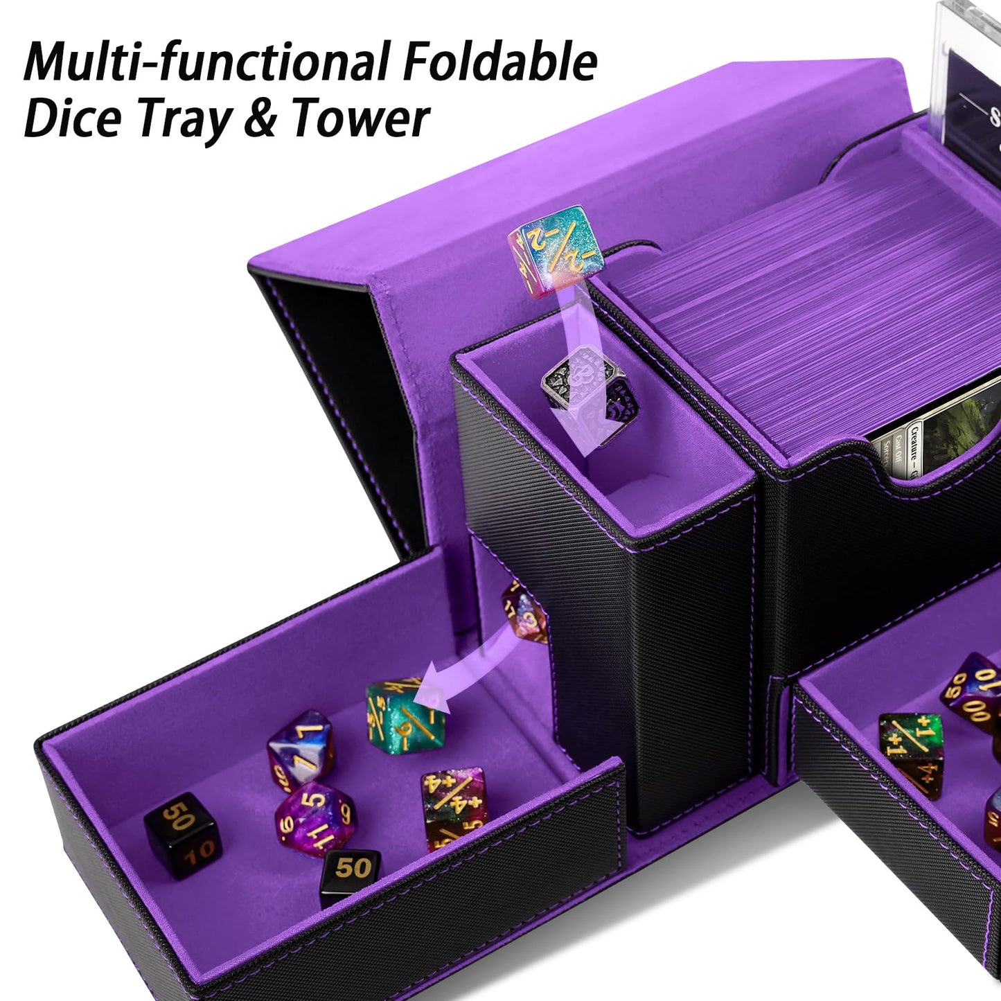 Stepane MTG Deck Box with Dice Tower for Commander Display – 100 Double-Sleeved Cards