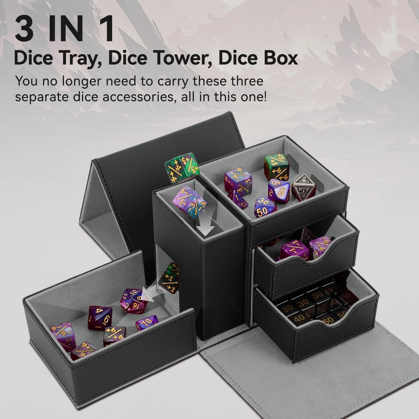 Stepane 3-in-1 Dice Tray & Tower Storage Box | Leather Magnetic Closure