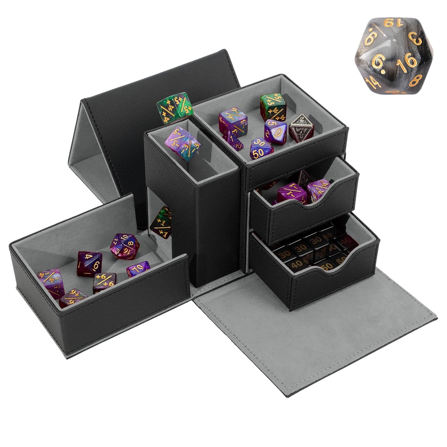 Stepane 3-in-1 Dice Tray & Tower Storage Box | Leather Magnetic Closure