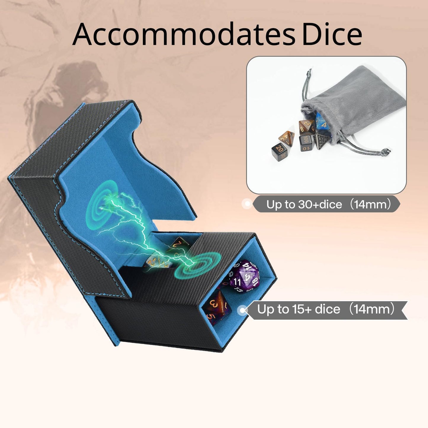 Stepane Dice Tower and Tray – Foldable, Portable Dice Roller for RPGs (Black/Blue)