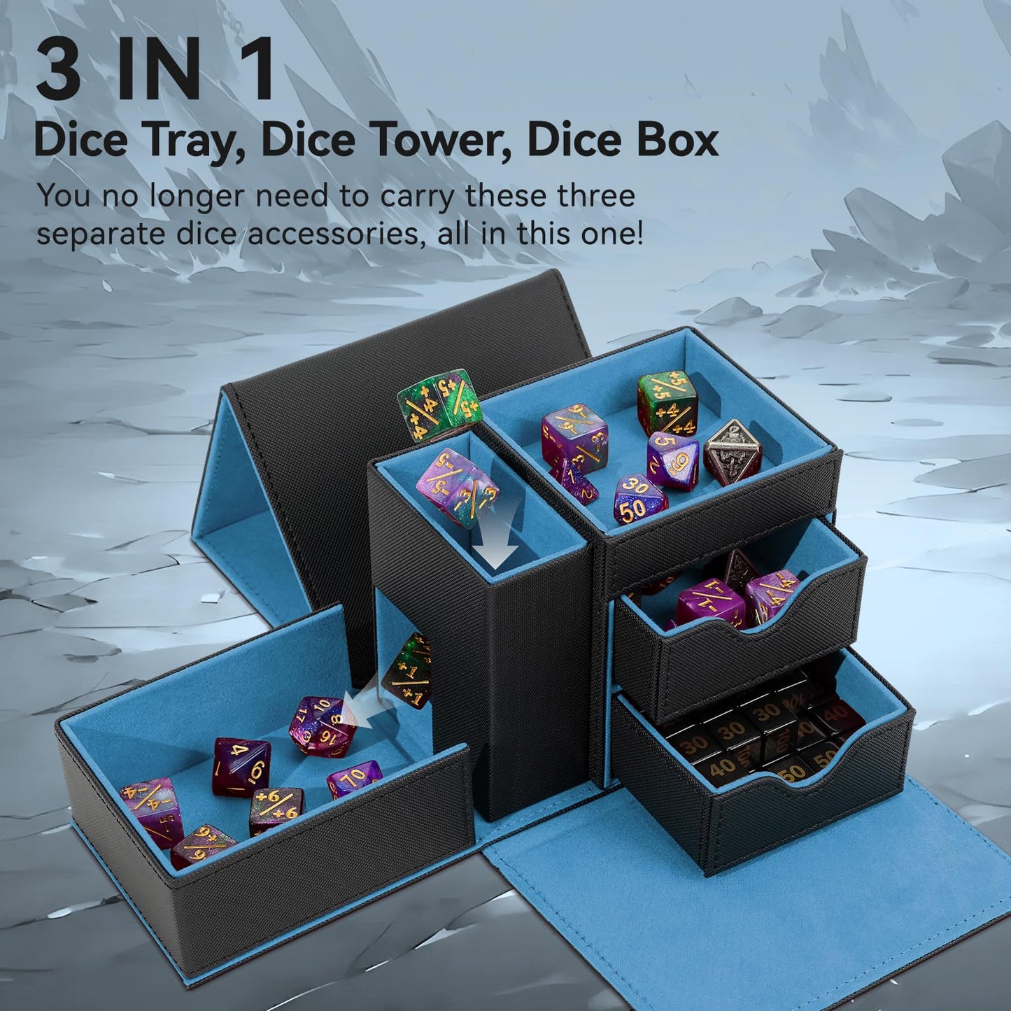 Stepane 3-in-1 Dice Tray & Tower – Leather Dice Box with Magnetic Closure for RPGs