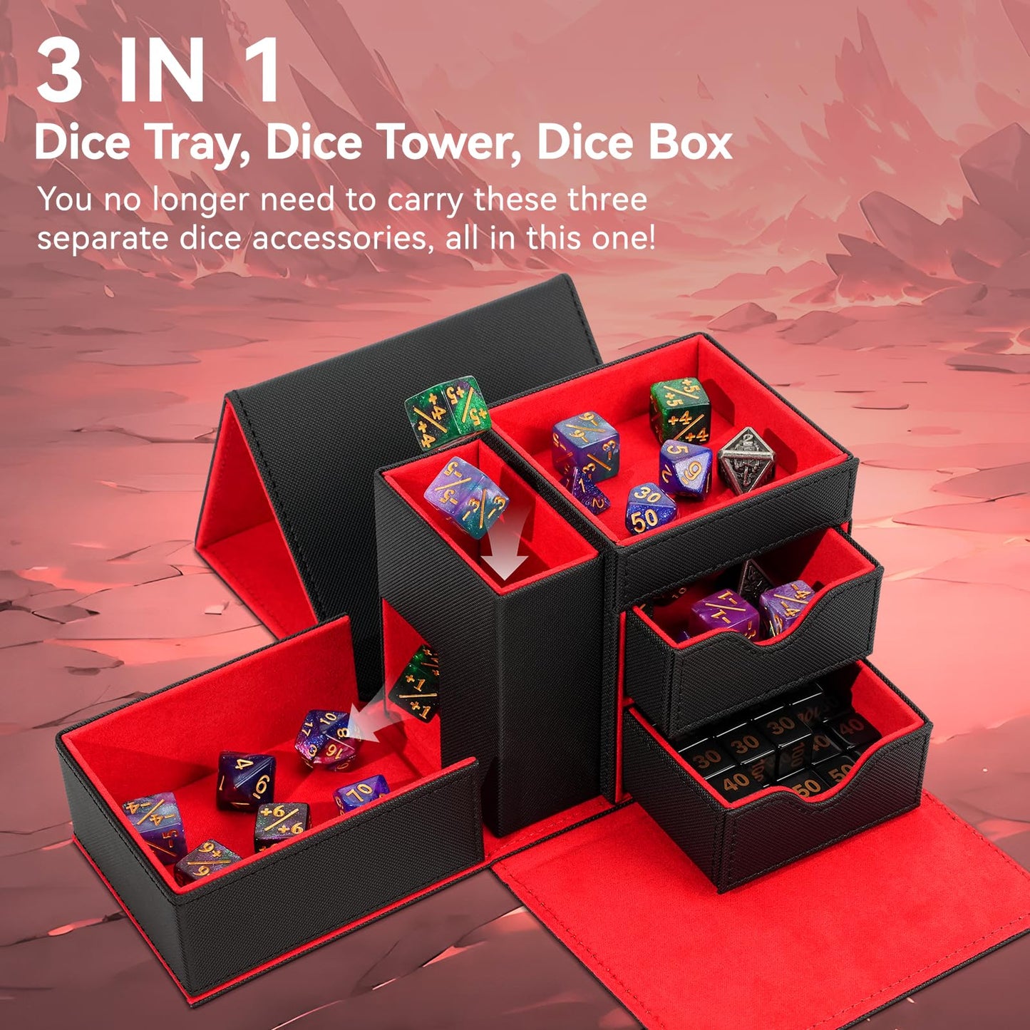 Stepane 3-in-1 Dice Tray & Dice Tower Storage Box – Leather Magnetic Closure for RPG, DND, MTG