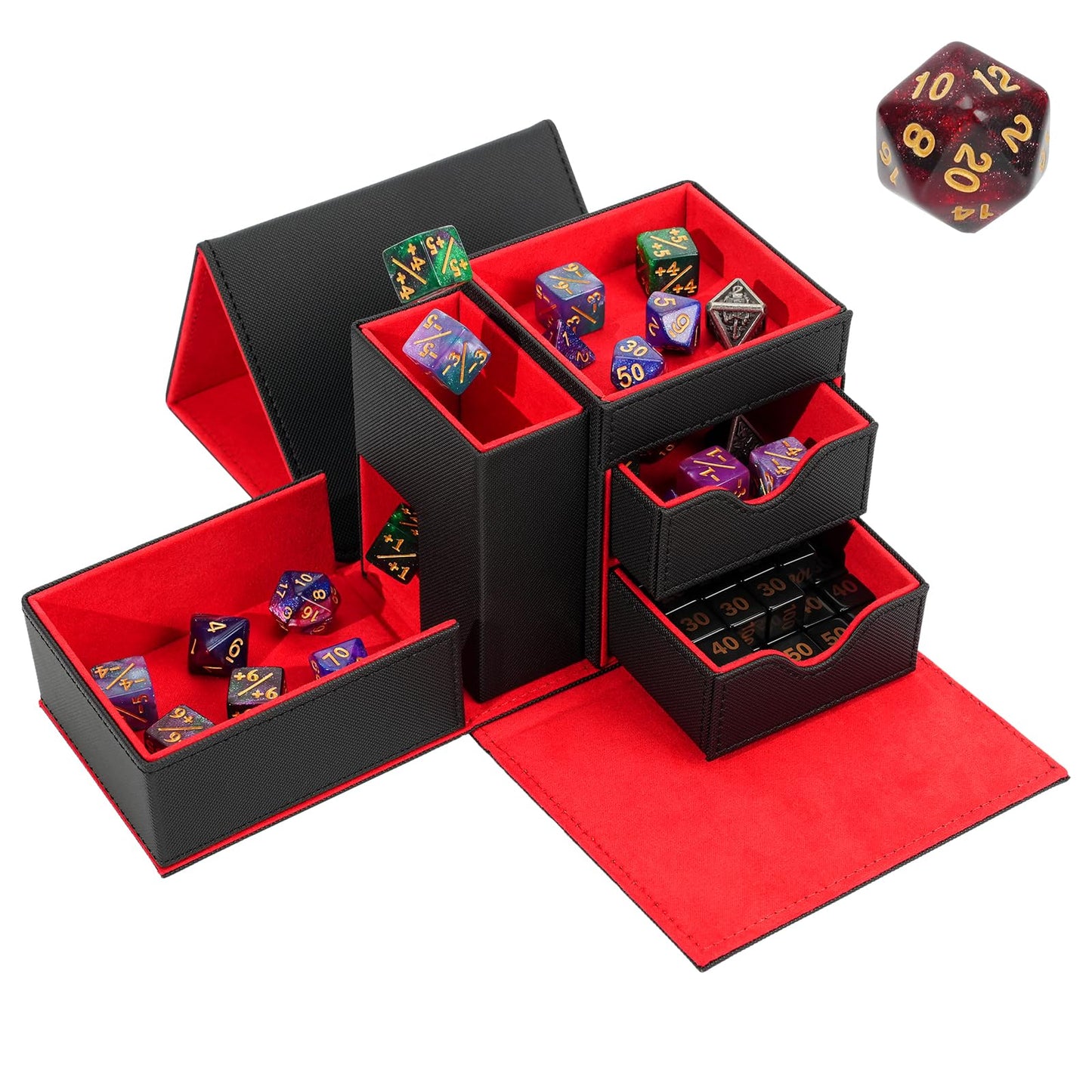 Stepane 3-in-1 Dice Tray & Dice Tower Storage Box – Leather Magnetic Closure for RPG, DND, MTG