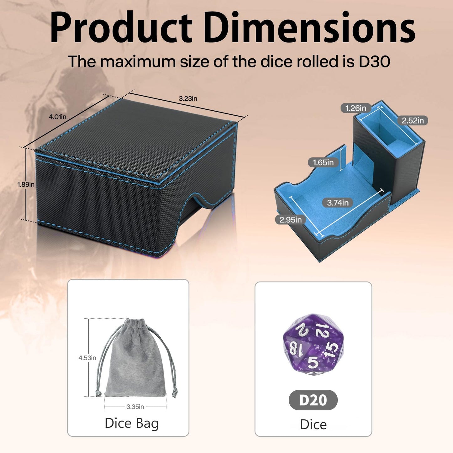 Stepane Dice Tower and Tray – Foldable, Portable Dice Roller for RPGs (Black/Blue)