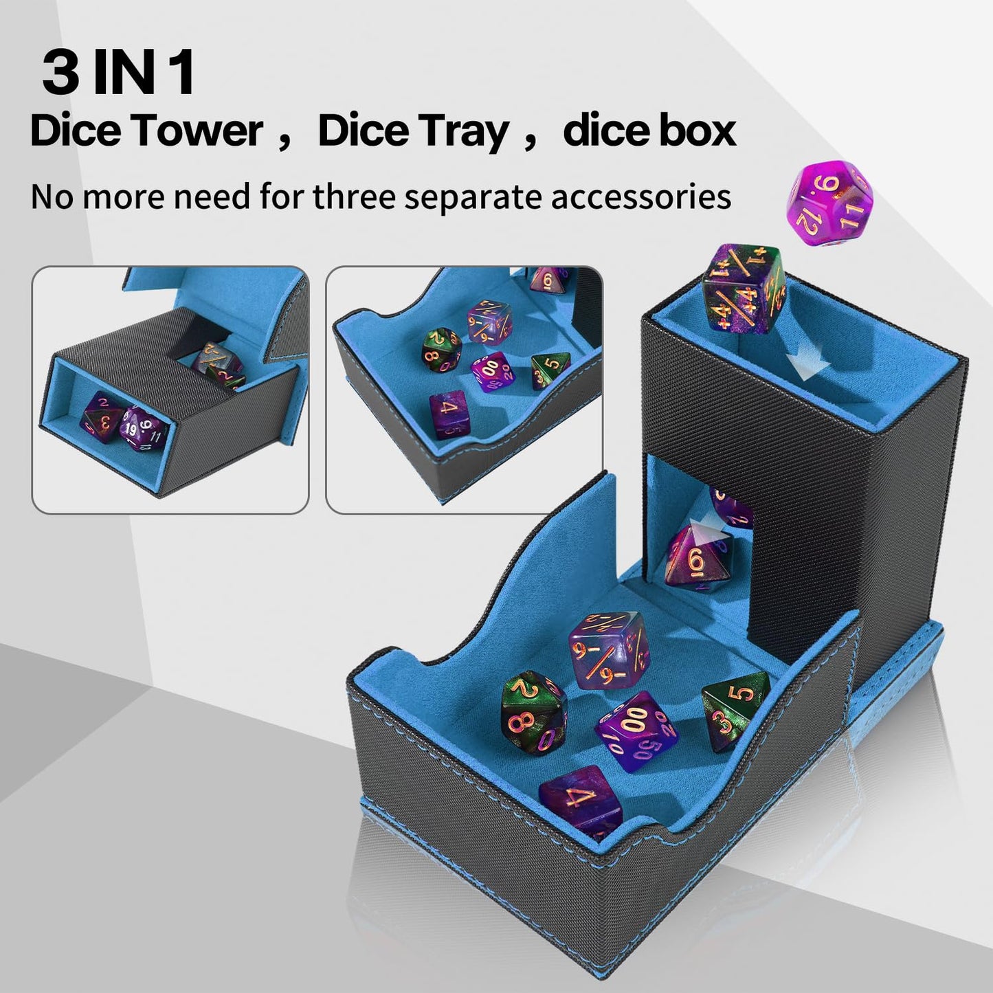 Stepane Dice Roller Tower – Premium Foldable PU Leather Dice Tray for D&D & RPGs | Magnetic Closure