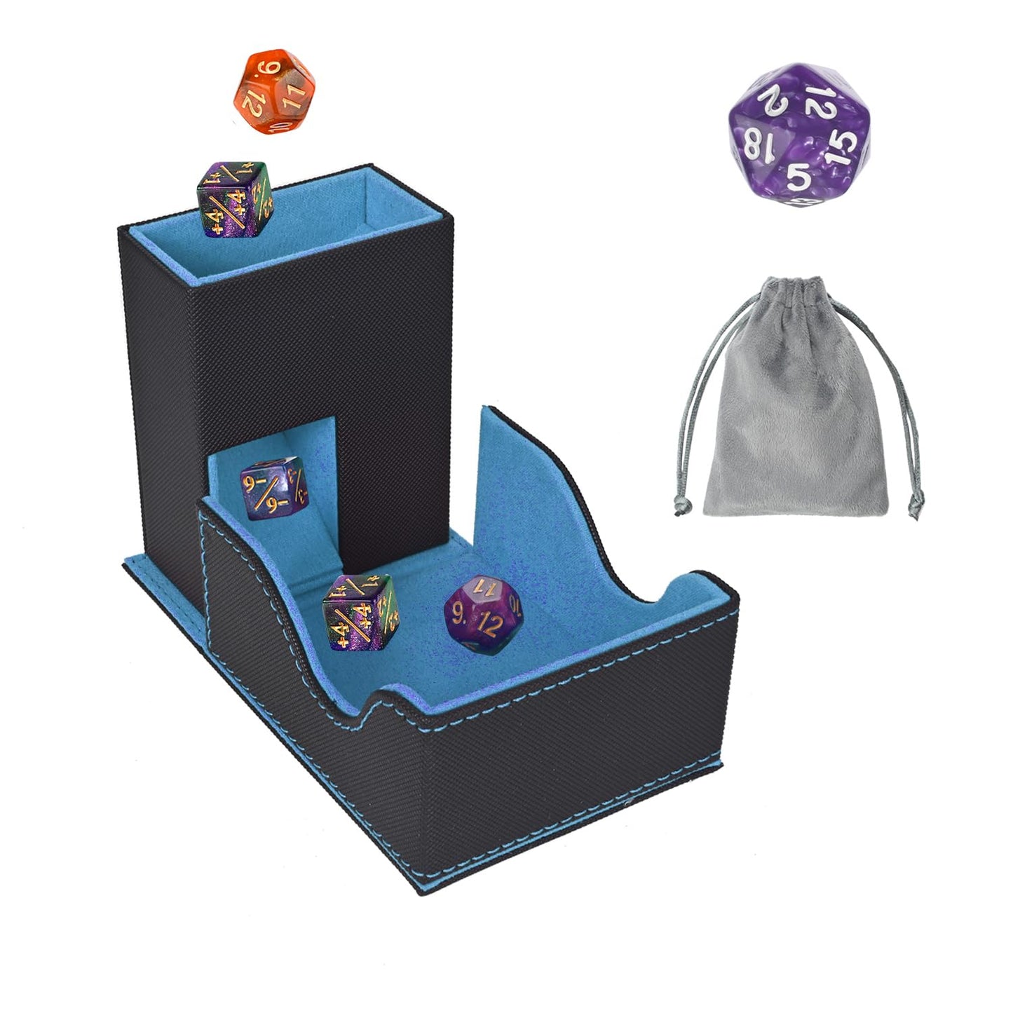 Stepane Dice Tower and Tray – Foldable, Portable Dice Roller for RPGs (Black/Blue)