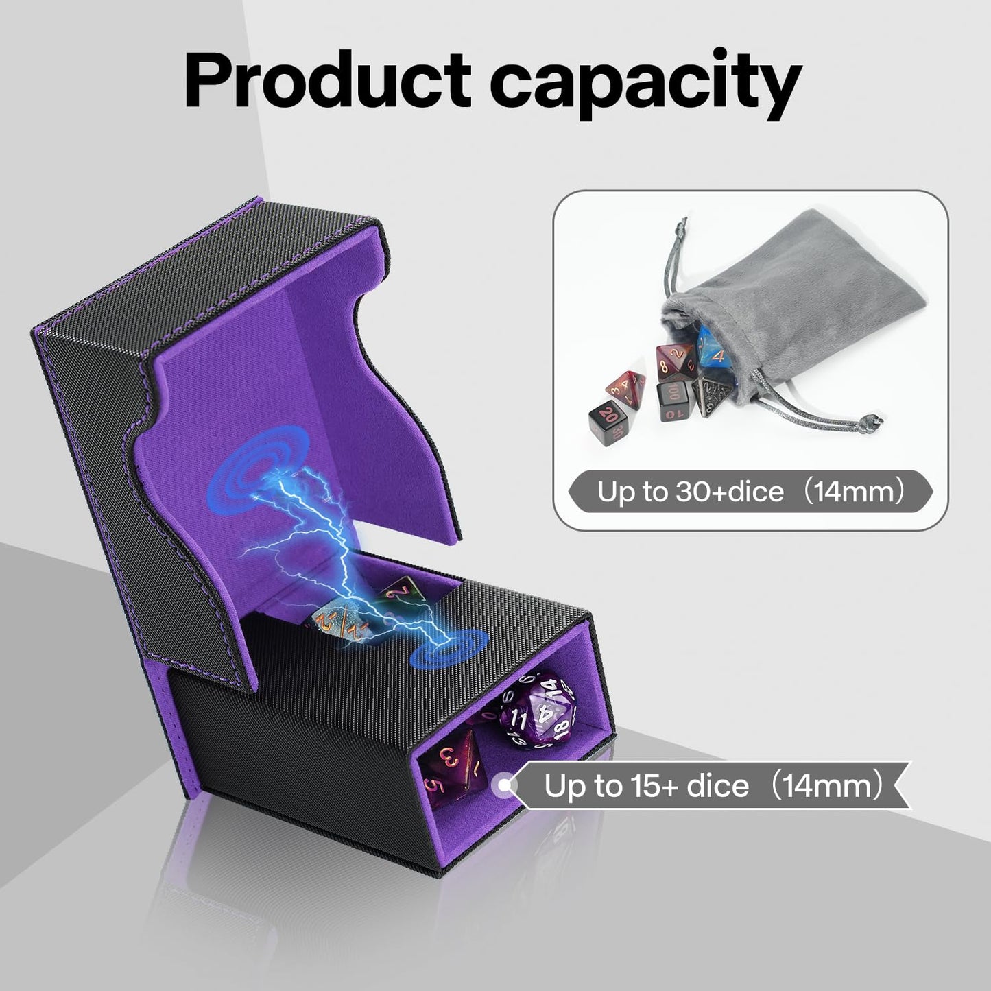 Stepane Dice Roller Tower – Premium DND Magnetic Dice Tray, Foldable PU Leather, Black and Violet