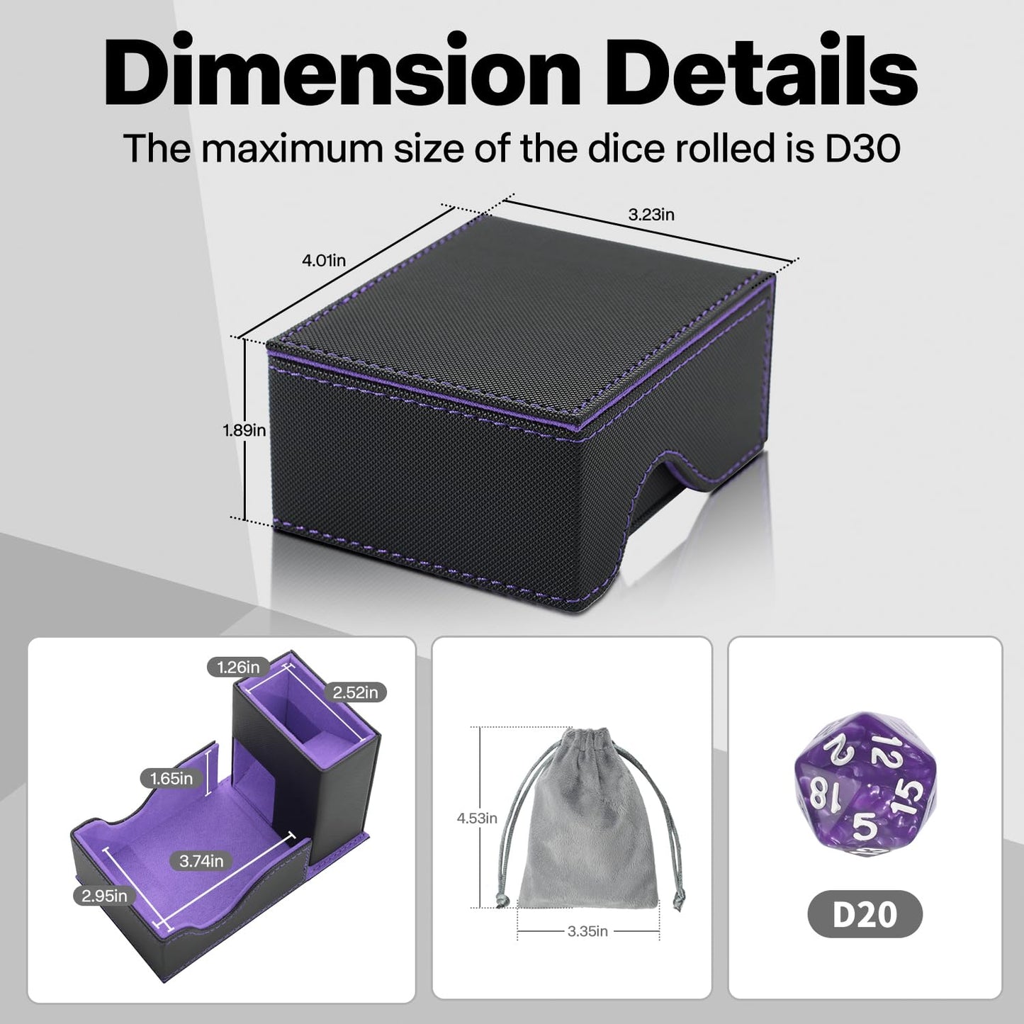 Stepane Dice Roller Tower – Premium DND Magnetic Dice Tray, Foldable PU Leather, Black and Violet