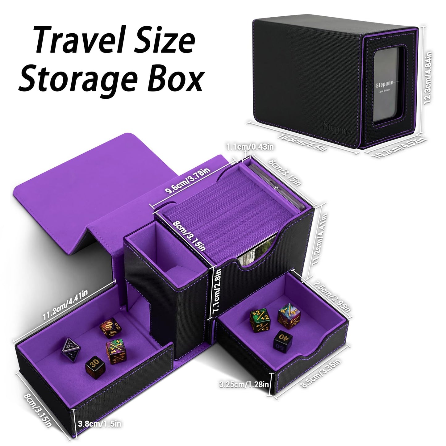 Stepane MTG Deck Box with Dice Tower for Commander Display – 100 Double-Sleeved Cards