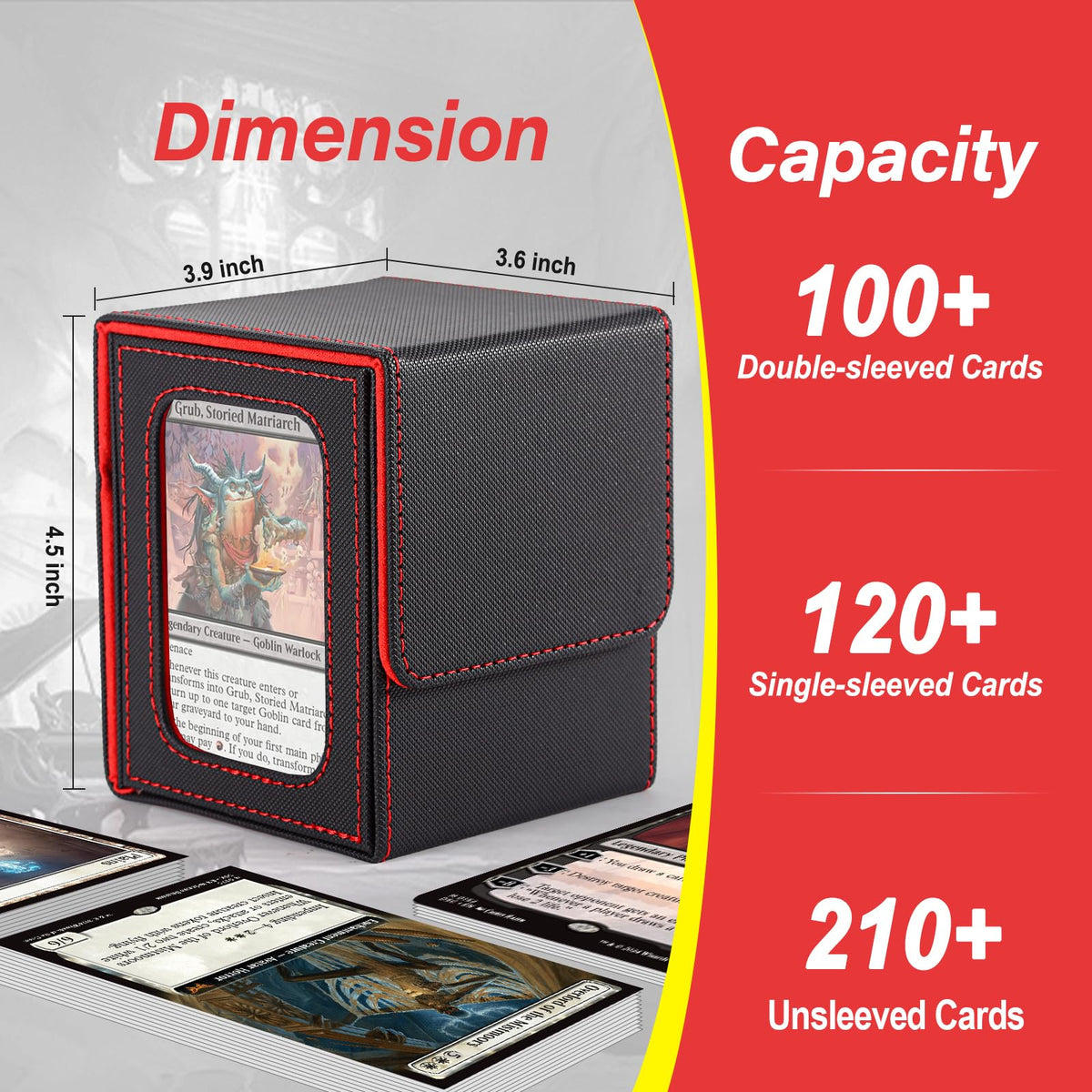Stepane MTG Deck Box – Double Display Window, 120+ Cards, PU Leather, Magnetic Closure